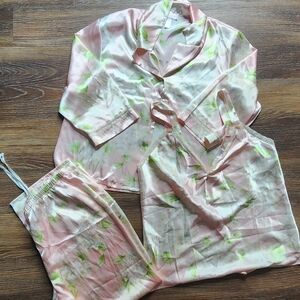 Oscar de la Renta Pink Label 3- Piece Pajama Set XL Floral Romantic Honeymoon